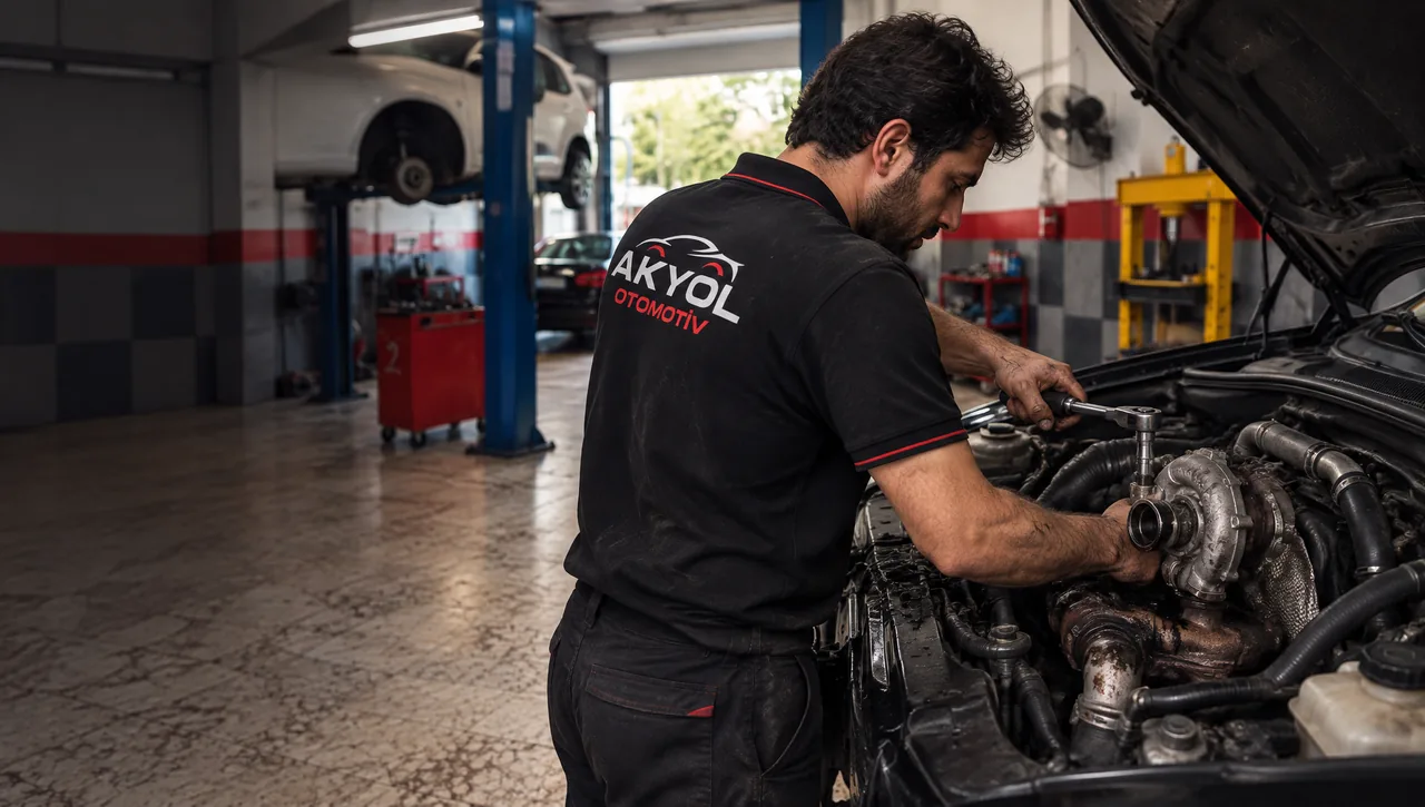 Dizel motorda turbo sökümü yapan usta